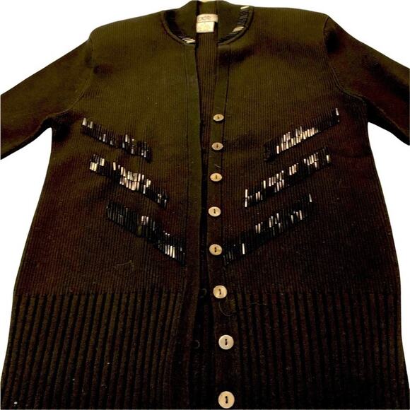 Cache black sweater sequin embellishments collar sleeve and front. S - Picture 5 of 14